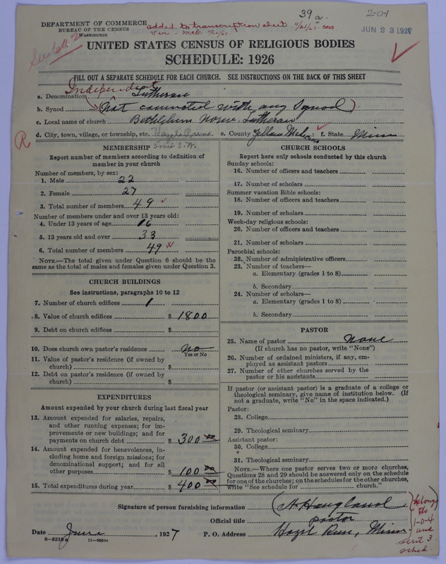 Scan of Independent Lutheran Congregations: 39a