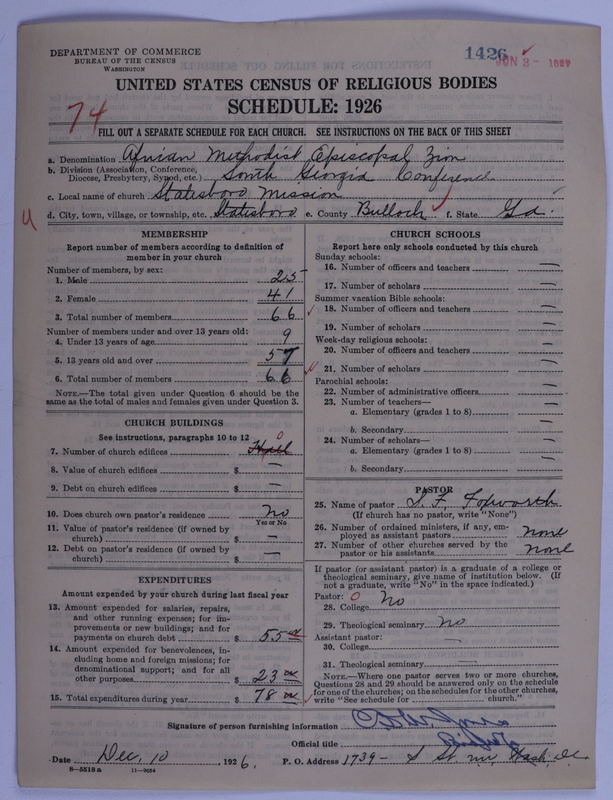Scan of African Methodist Episcopal Zion Church: 1426