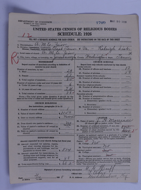 Scan of African Methodist Episcopal Zion Church: 1709