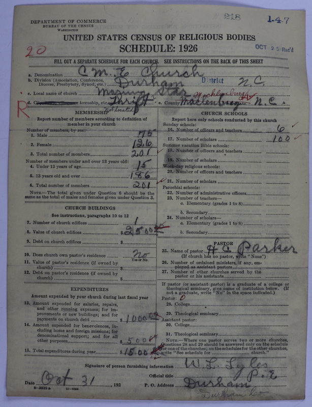 Scan of Colored Methodist Episcopal Church: 218