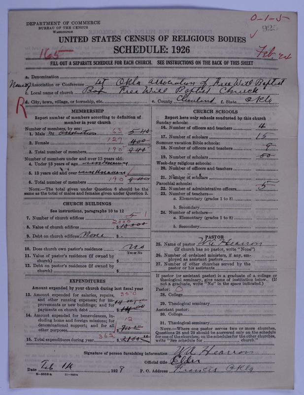 Scan of Free Will Baptists: 925