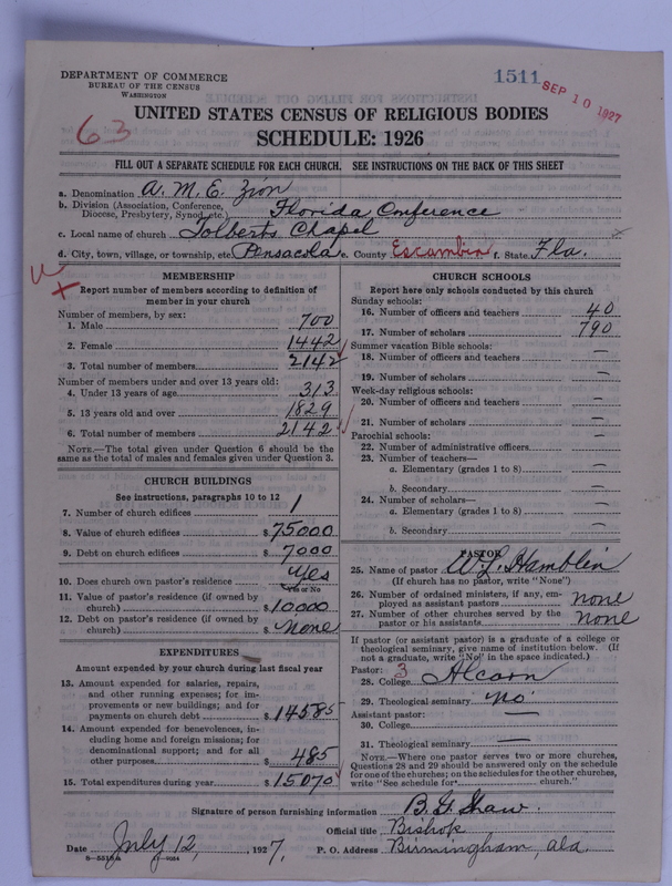 Scan of African Methodist Episcopal Zion Church: 1511