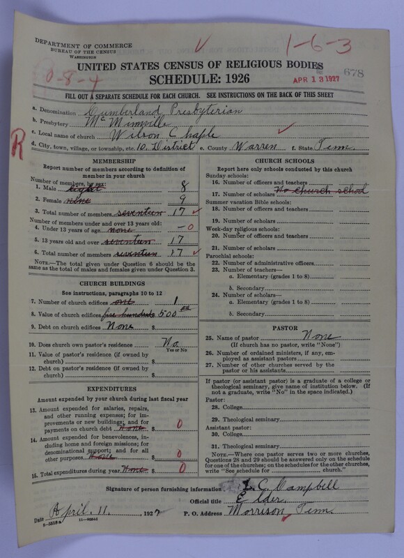Scan of Cumberland Presbyterian Church: 678