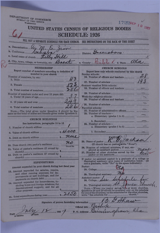 Scan of African Methodist Episcopal Zion Church: 1722