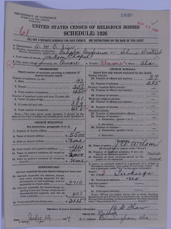 Scan of African Methodist Episcopal Zion Church: 1820
