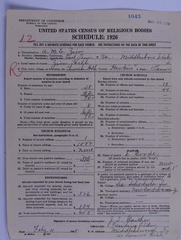 Scan of African Methodist Episcopal Zion Church: 1643