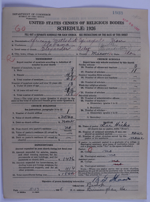 Scan of African Methodist Episcopal Zion Church: 1933