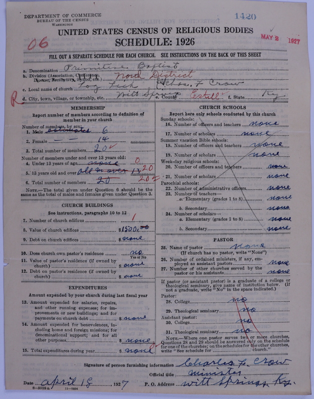 Scan of Primitive Baptists: 1420