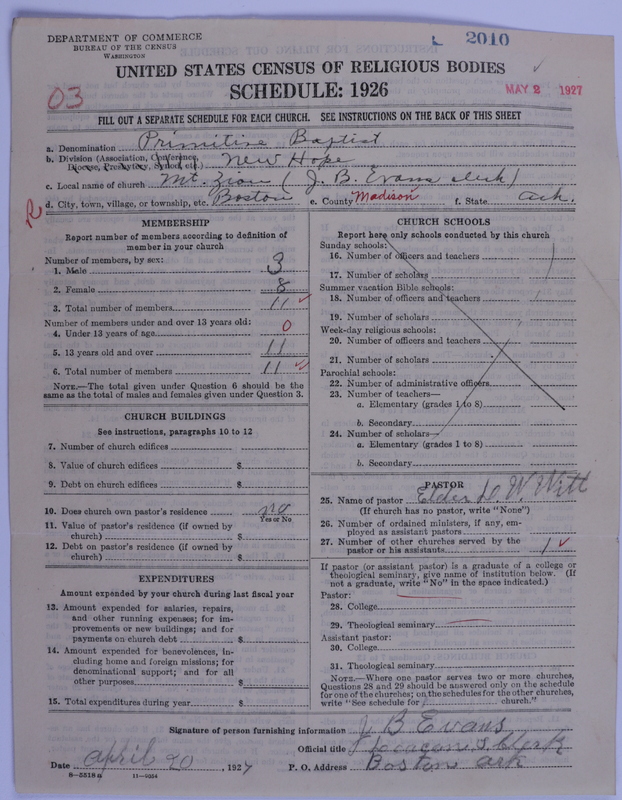 Scan of Primitive Baptists: 2010