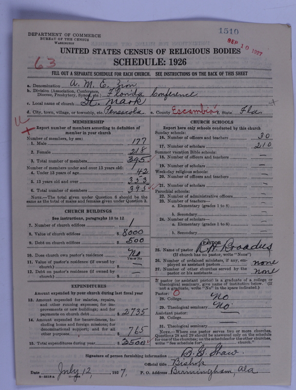 Scan of African Methodist Episcopal Zion Church: 1510
